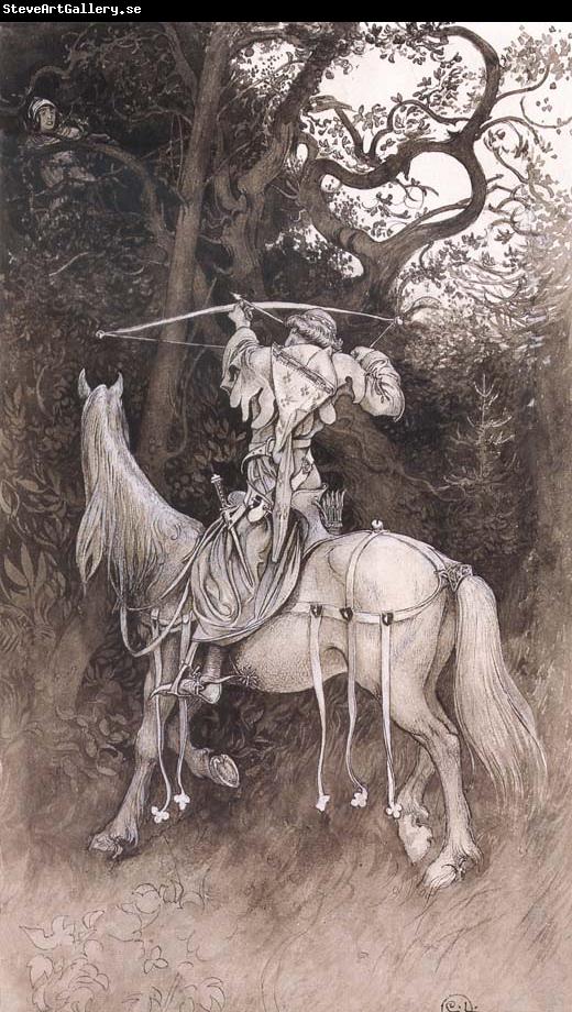 Carl Larsson Erland Draws His Bow Pen and ink Wash-drawing